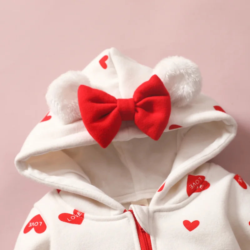 adorable day newborn hooded jumpsuit with hearts pink long