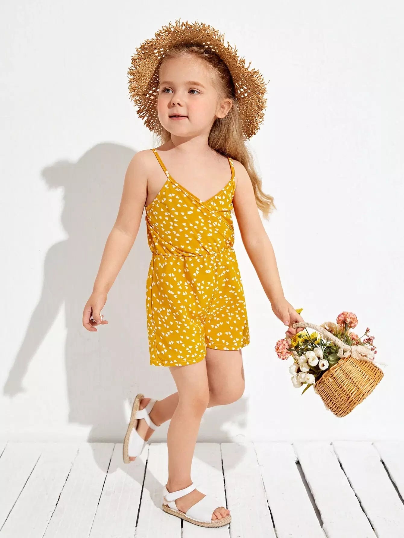 Toddler Girls All Over Heart Print Surplice Front Cami Romper