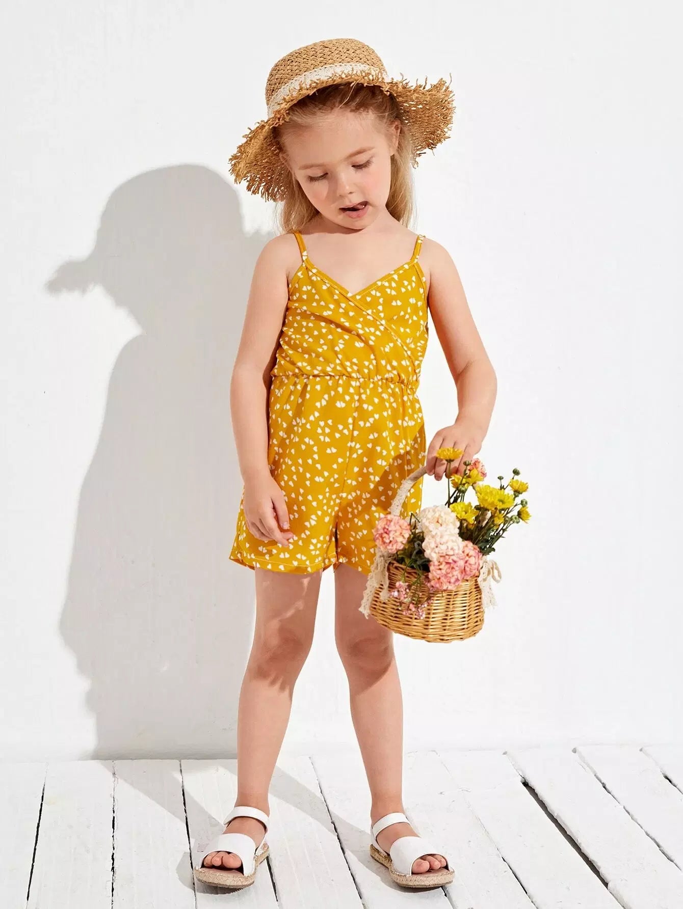 Toddler Girls All Over Heart Print Surplice Front Cami Romper