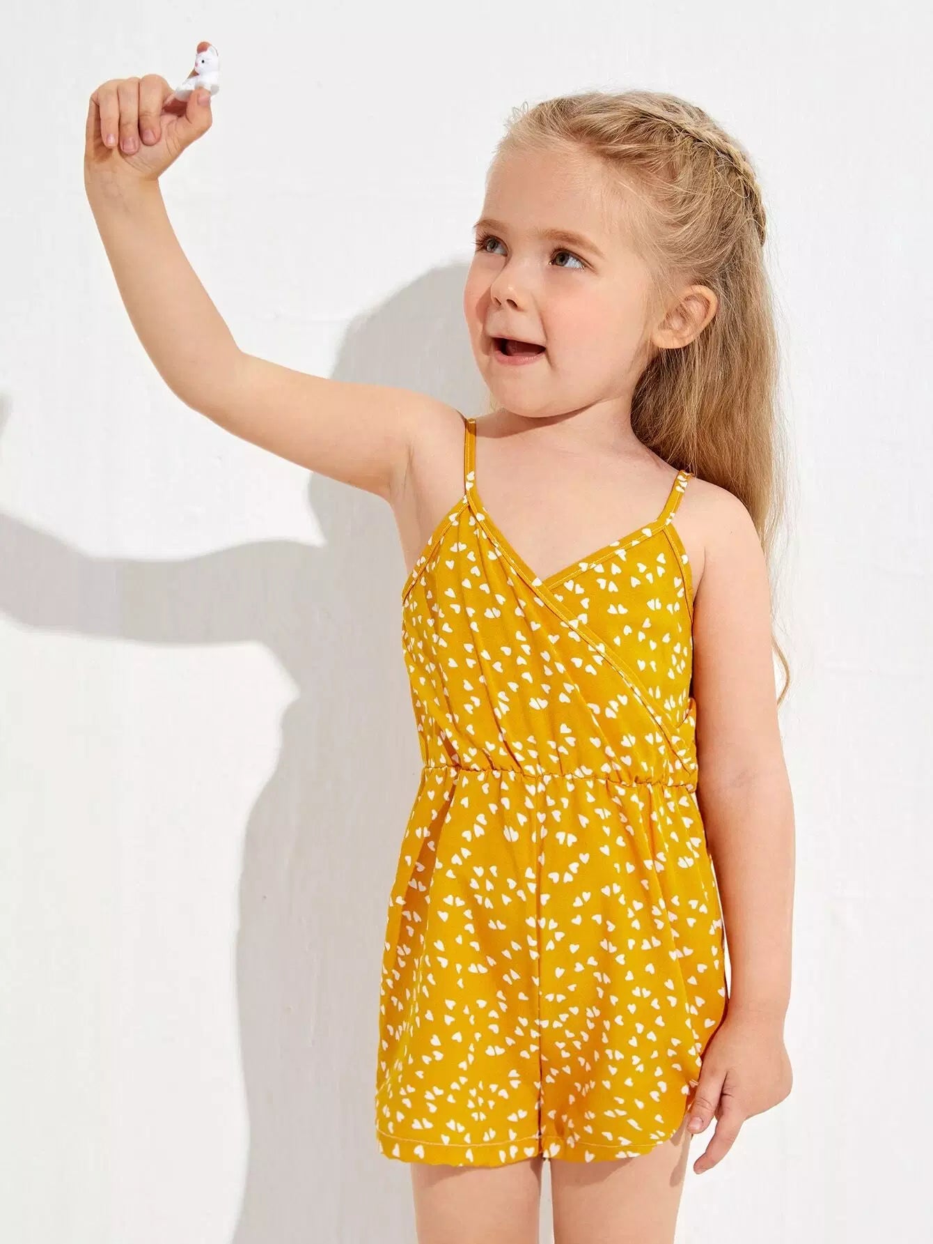 Toddler Girls All Over Heart Print Surplice Front Cami Romper