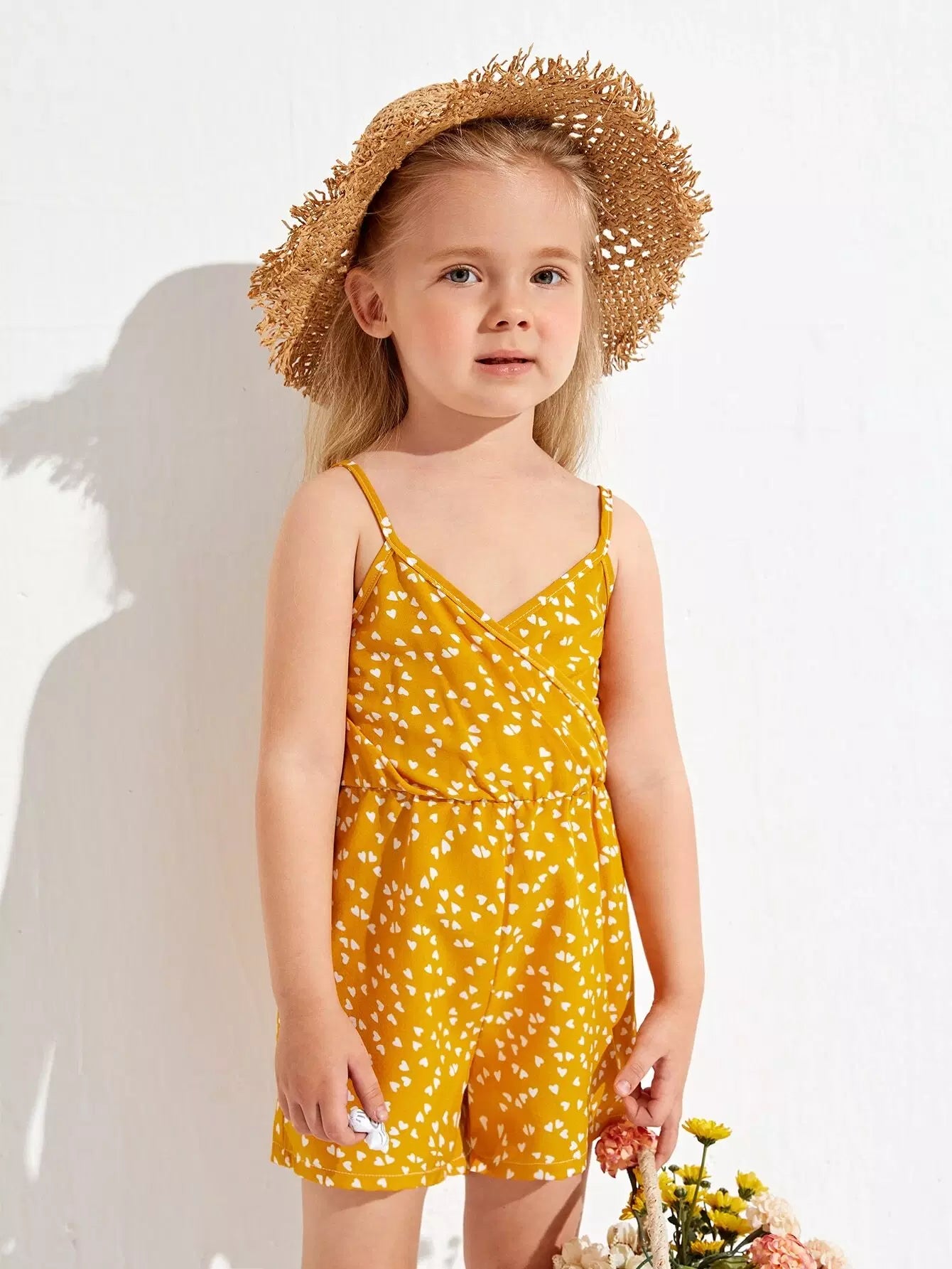 Toddler Girls All Over Heart Print Surplice Front Cami Romper