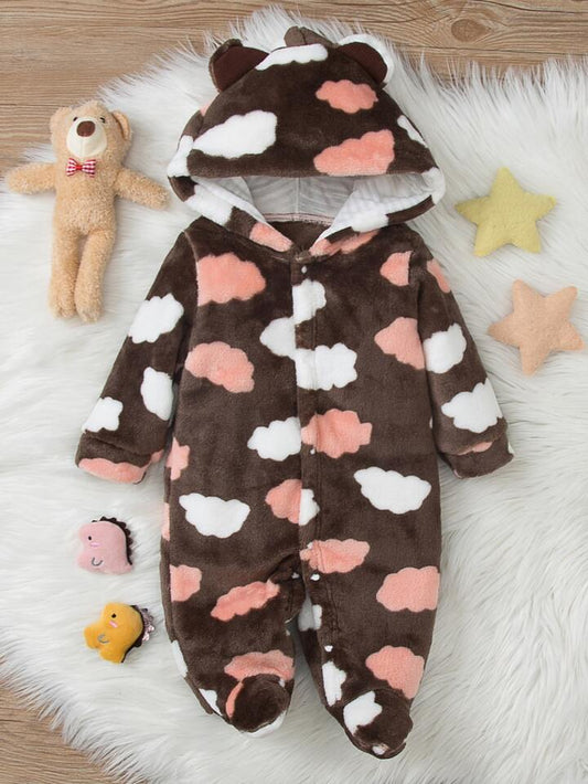 ZHICHUANG Toddler Boys Girls Cute Bear Ears Hoodied Knit Sweater Jumpsuit Winter Thermal Wear