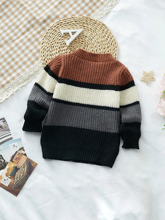 Ribbed Knit Sweater for Young Boys Autumn/Winter Long-Sleeve Pullover