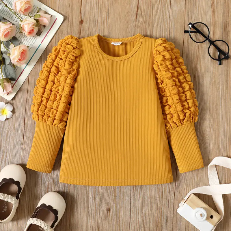 Preppy crew neck long sleeve knit top solid color