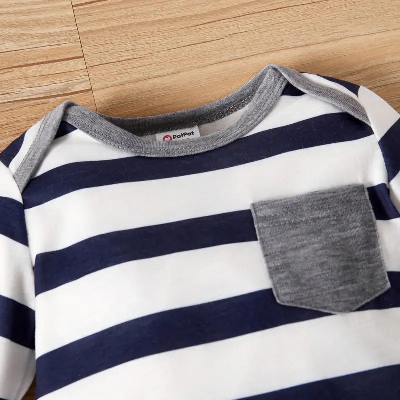 Allover Striped/Star Print Long-sleeved Jumpsuit