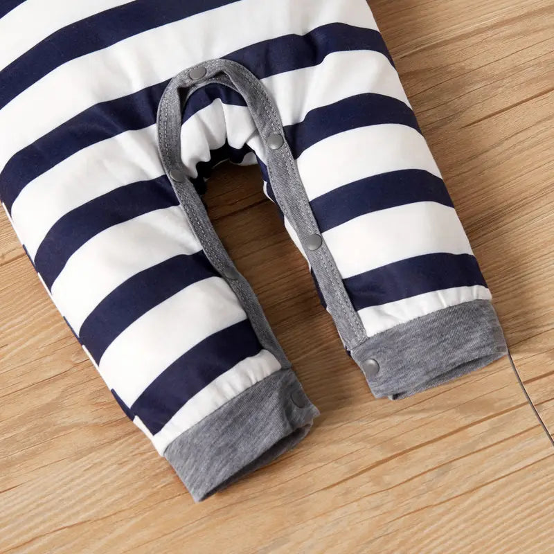 Allover Striped/Star Print Long-sleeved Jumpsuit