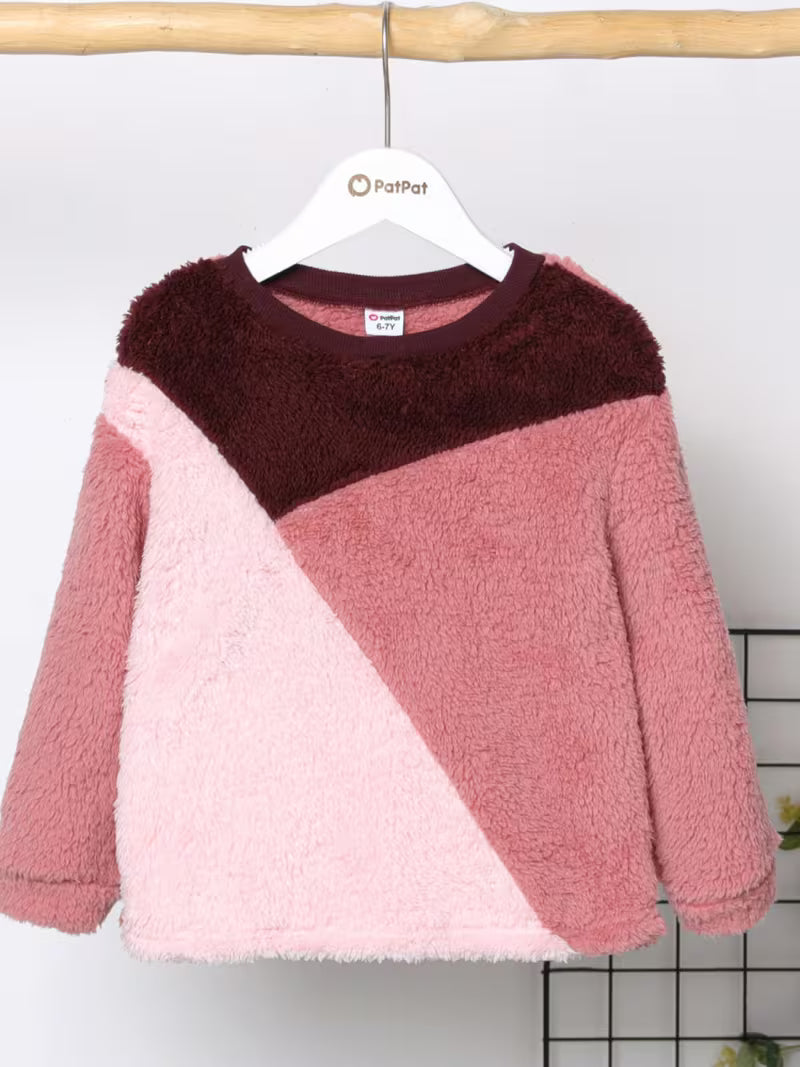 Kid Girl Long Sleeve Sweet Colorblock Fleece Pullover Sweatshirt Sweater For Toddler Girls Autumn Winter