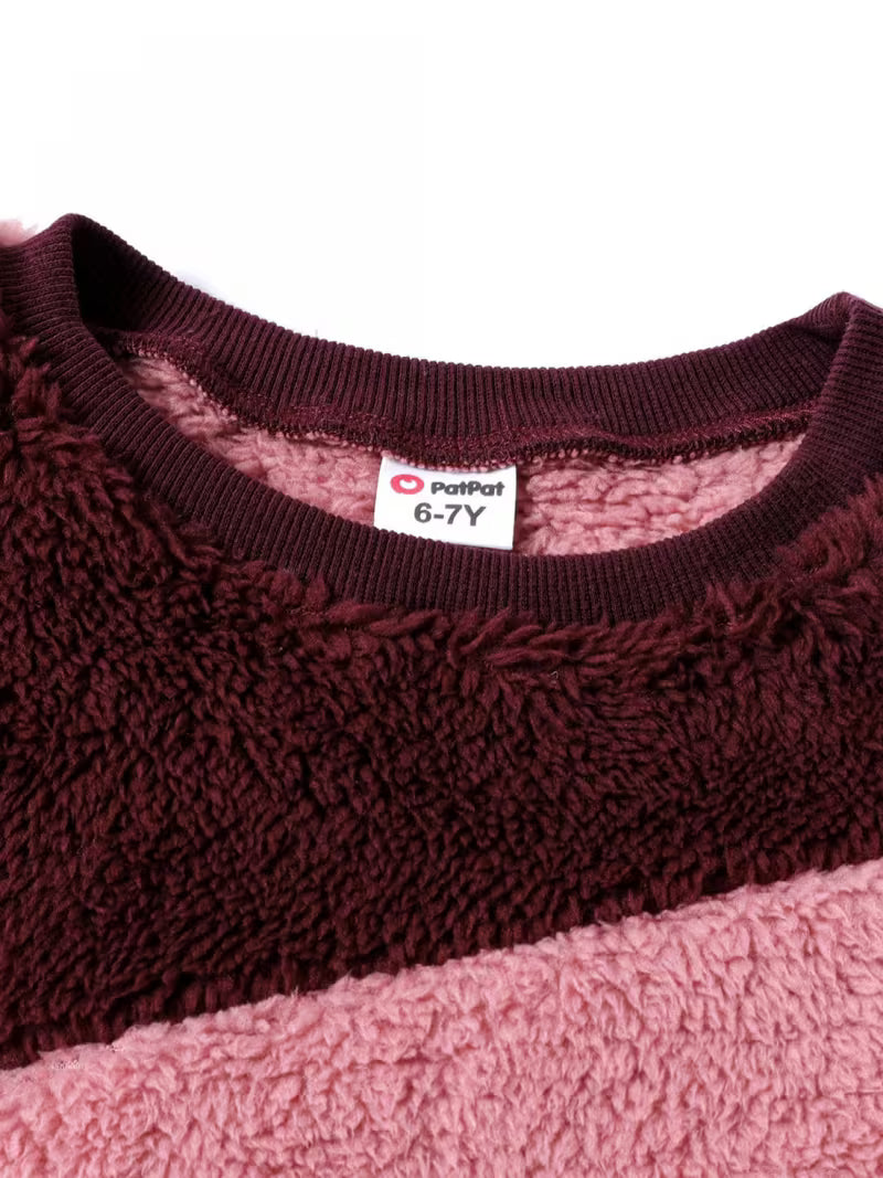 Kid Girl Long Sleeve Sweet Colorblock Fleece Pullover Sweatshirt Sweater For Toddler Girls Autumn Winter