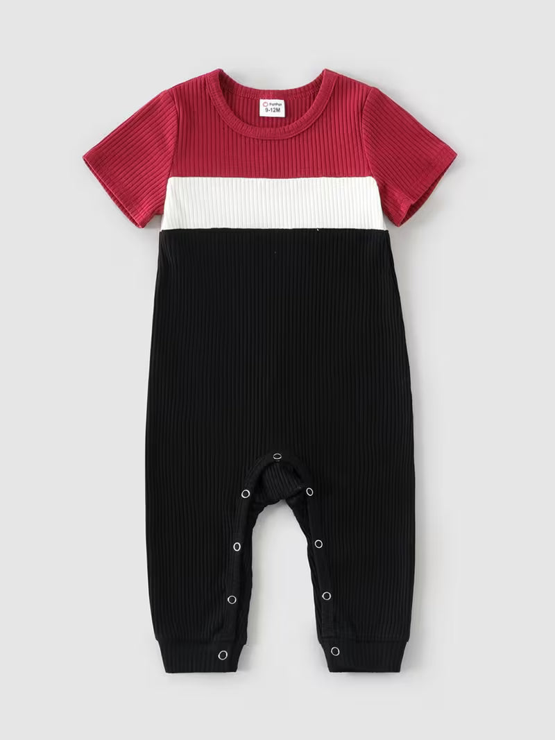 Baby Ribbed Color-Block Short-Sleeve Romper