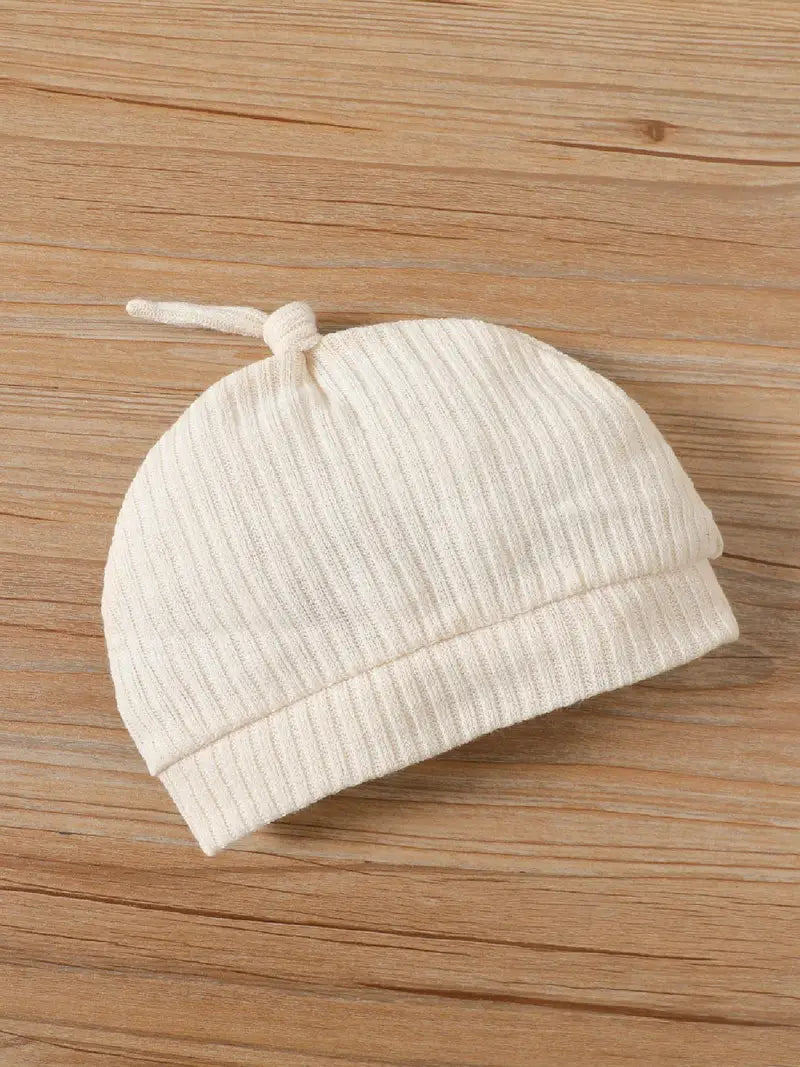 Solid Rib Knit Button Front Long-sleeve Jumpsuit with Hat