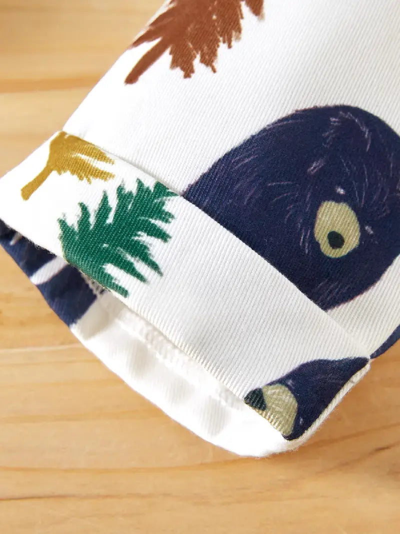 Animal Bear Graphic And Tree Print Sleeveless Overalls Jumpsuit