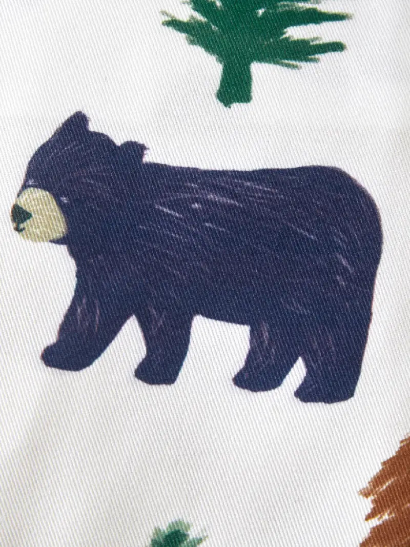 Animal Bear Graphic And Tree Print Sleeveless Overalls Jumpsuit