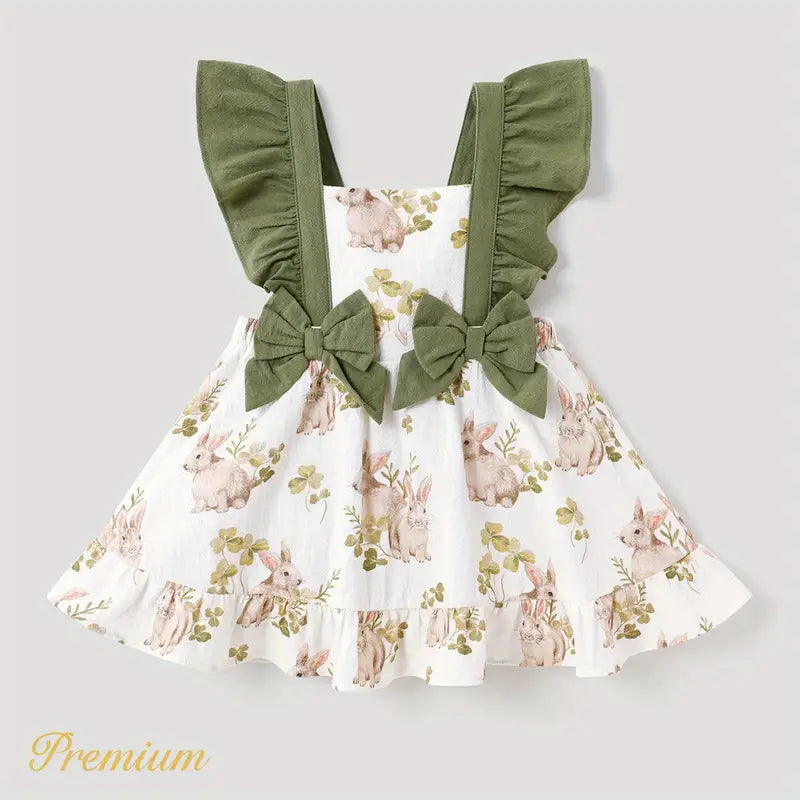 Baby girl bow front ruffle trim dress
