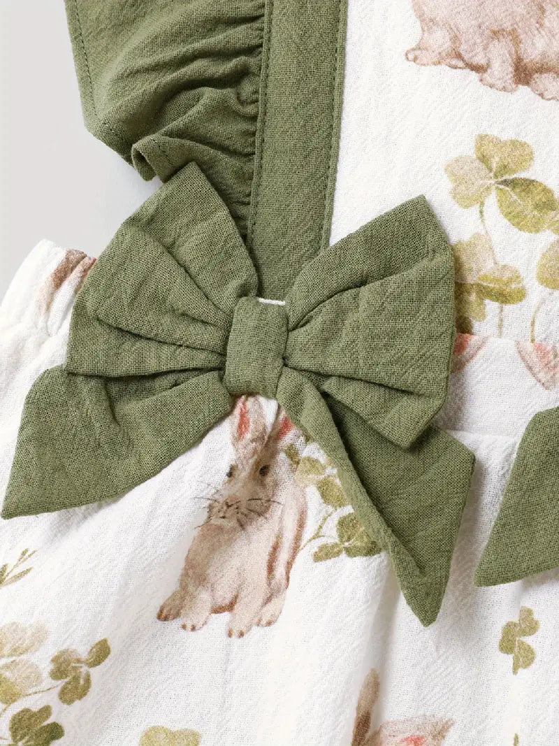 Baby girl bow front ruffle trim dress