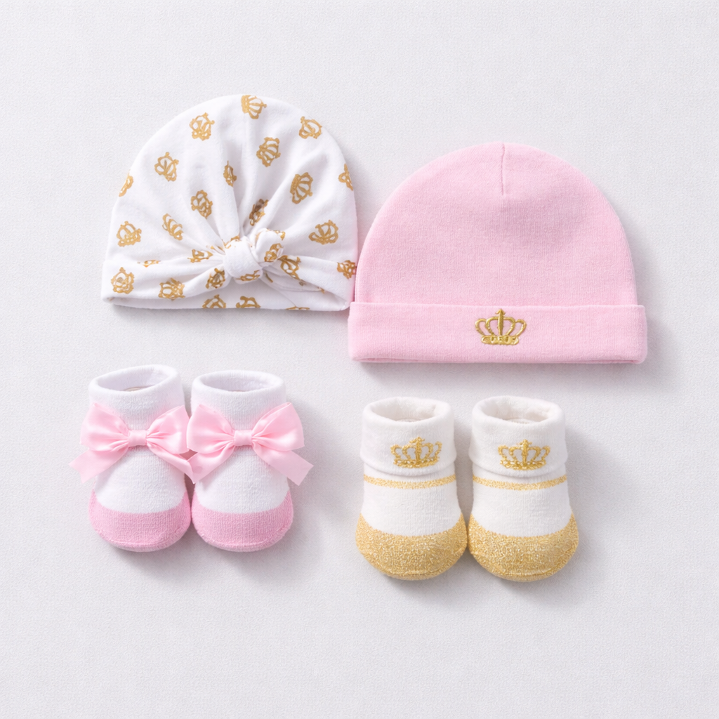 bebe favour 4-piece Caps and Socks "Princess Crown"(042Lh)