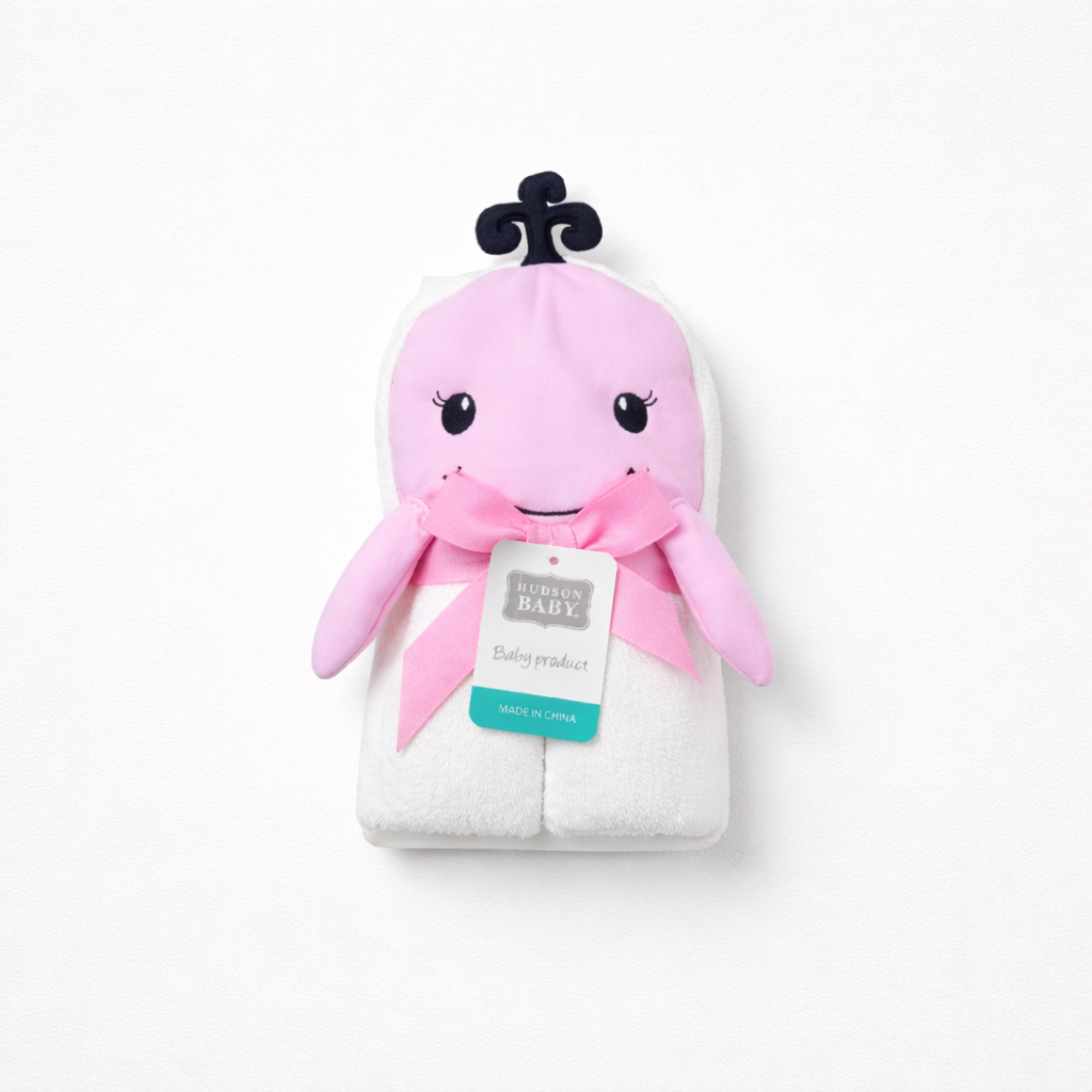 Hudson Baby: Hooded towel "Pink Whale"(042Lh)