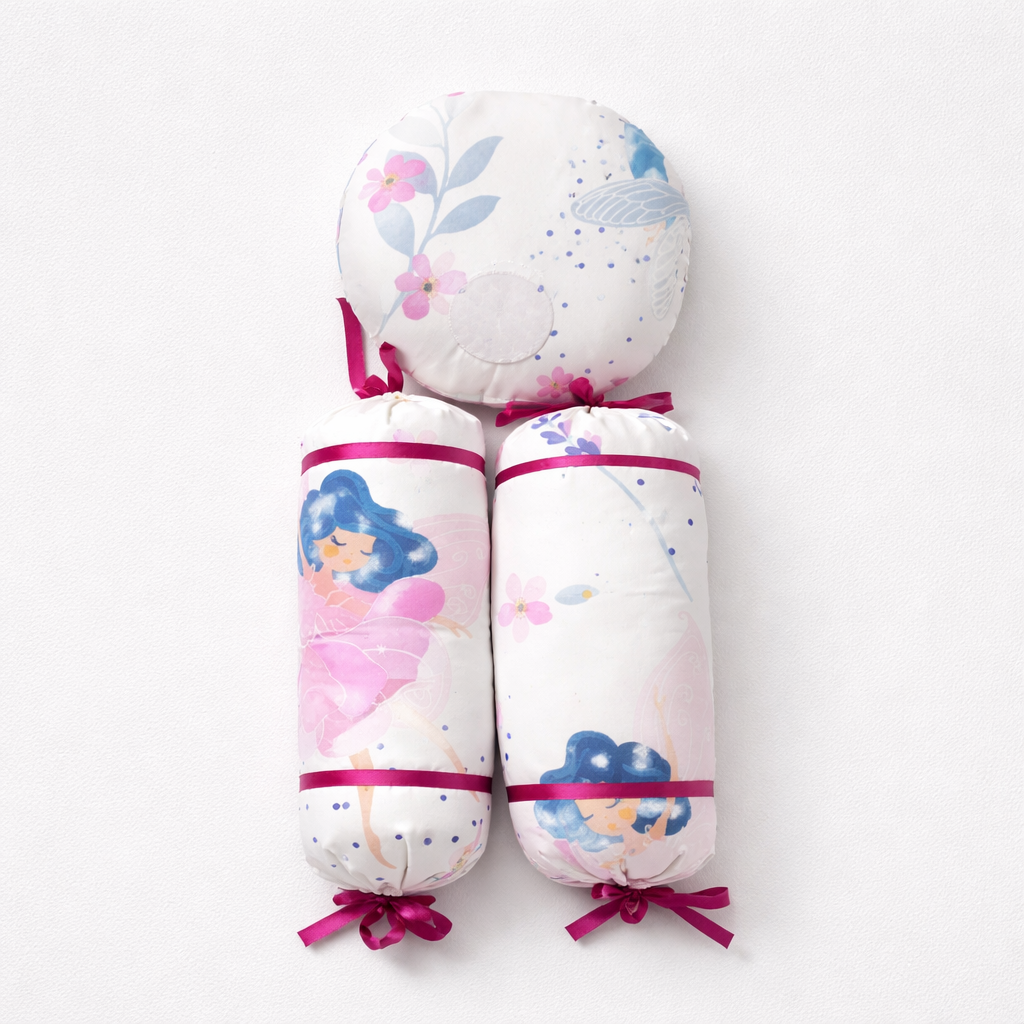 Fairy Dreams Baby Bedding Set – Soft Cotton Baby Mat with Head Pillow & Side Bolsters (3-Piece Set)