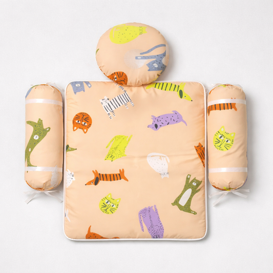 Animal Theam Baby Bedding Set – Soft Cotton Baby Mat with Head Pillow & Side Bolsters (3-Piece Set)