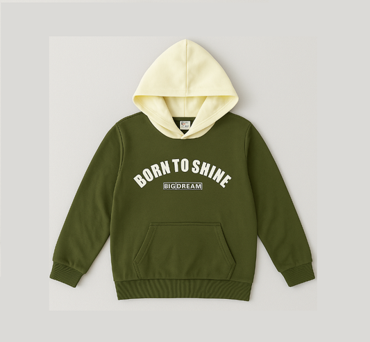 Kids Hoodie with Cream Hood & ‘Born to Shine’ Print