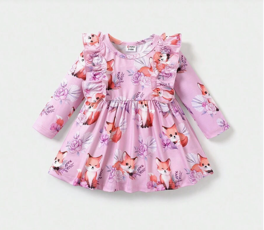 Girl Sweet Animal Fox Ruffle Dress