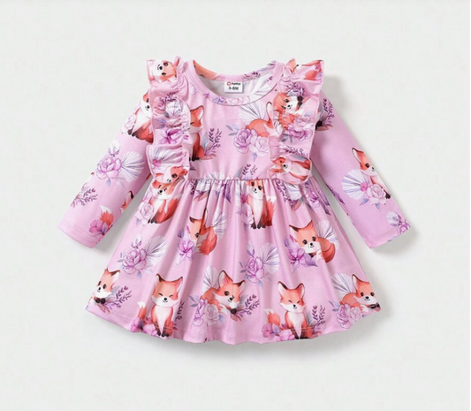 Girl Sweet Animal Fox Ruffle Dress