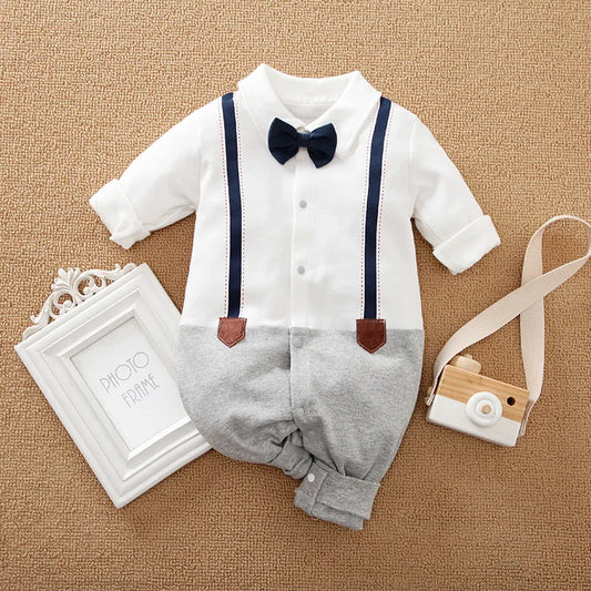 Boy Jumpsuit Fashionable Gentleman Tie Suspender