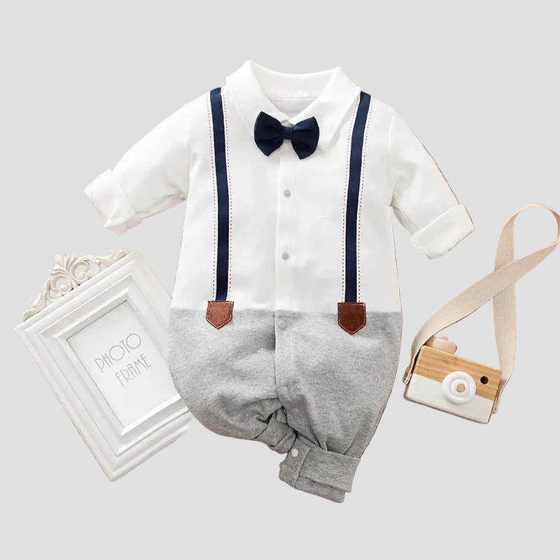 Boy Jumpsuit Fashionable Gentleman Tie Suspender