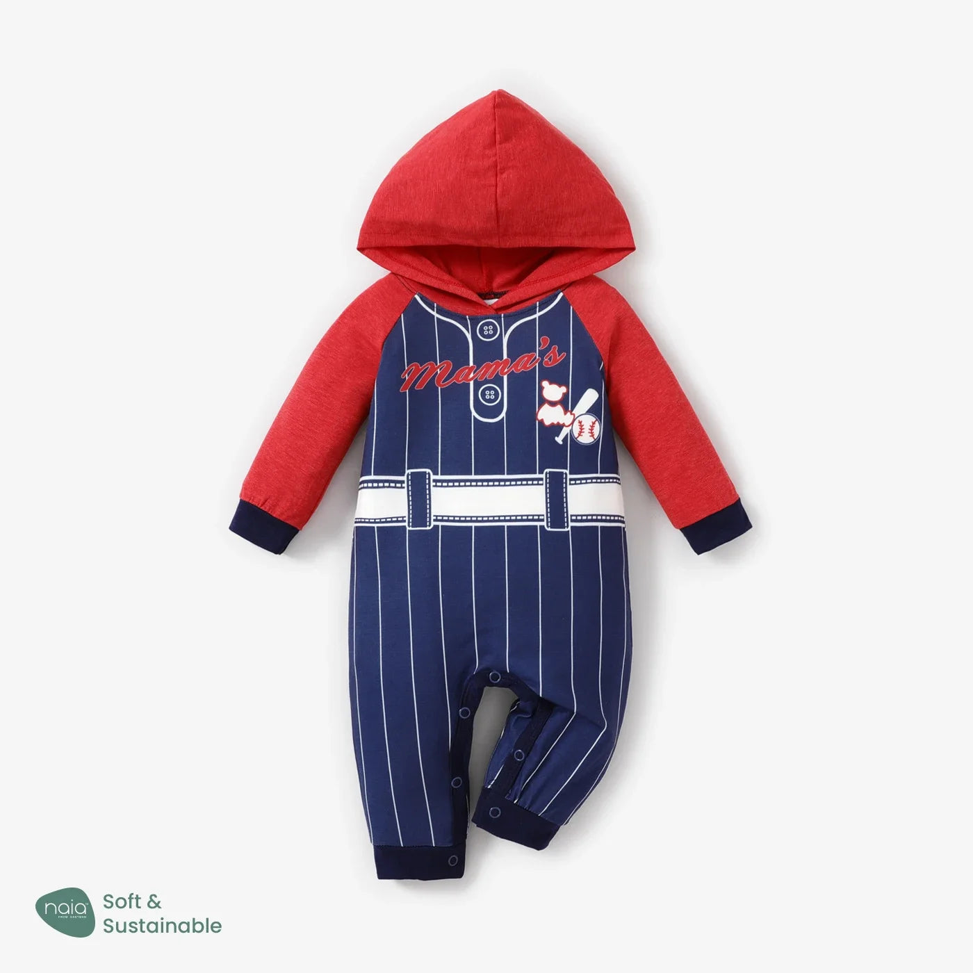 Sporty Style Baseball Player Hooded Long Sleeve Jumpsuit