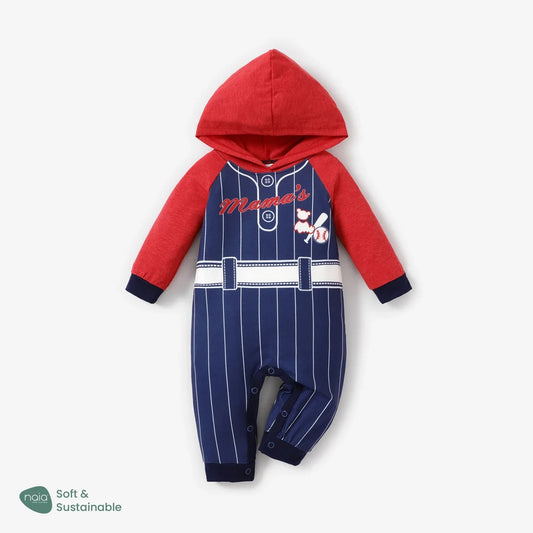 Sporty Style Baseball Player Hooded Long Sleeve Jumpsuit