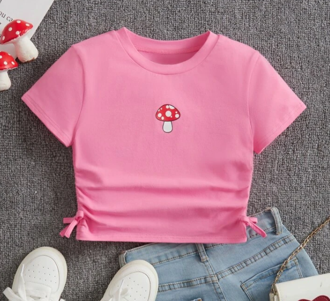 Mushroom Print Crop T shirt