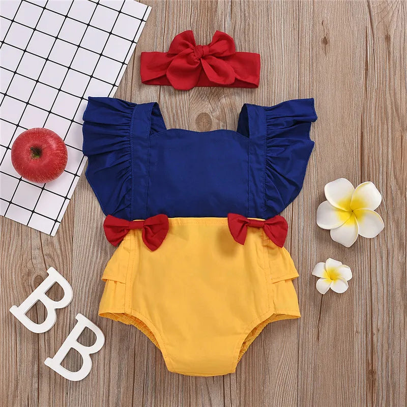 Baby Girls Summer Romper Set Shoulder Length Sleeveless Ruffle Trim Slim Fit Bow Decoration Jumpsuits For Newborn Girls