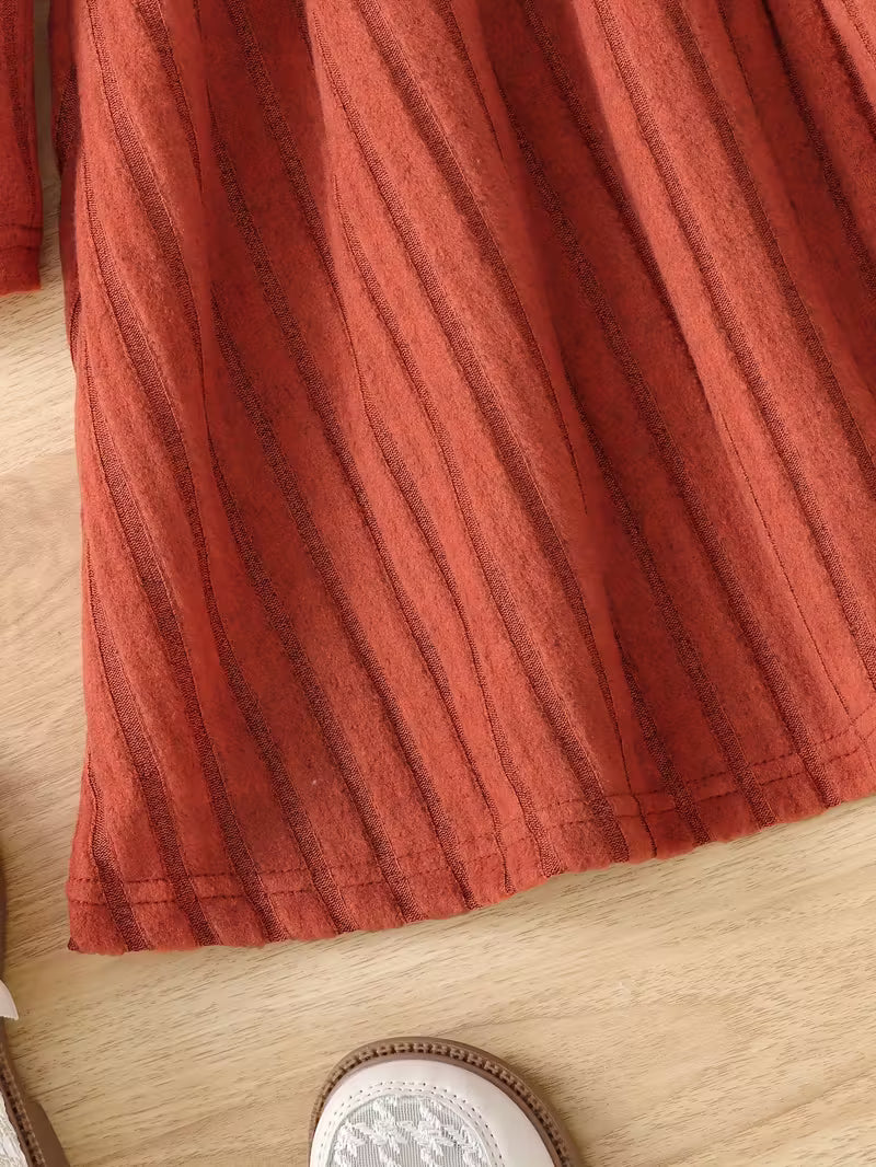 Girls' High Neck Solid Color Knitted Dress