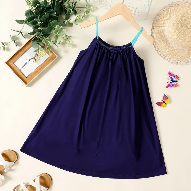 girl dress with butterfly print and color-block cami