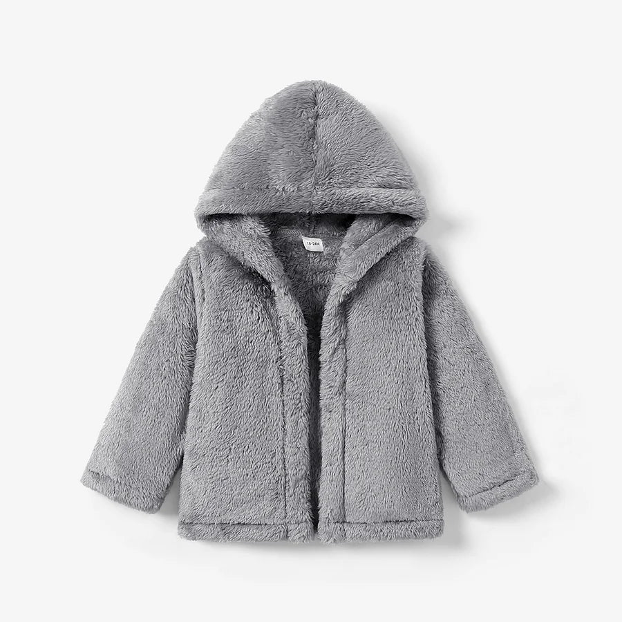 Basic Solid Color Polar Fleece Hooded Coat