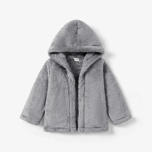 Basic Solid Color Polar Fleece Hooded Coat