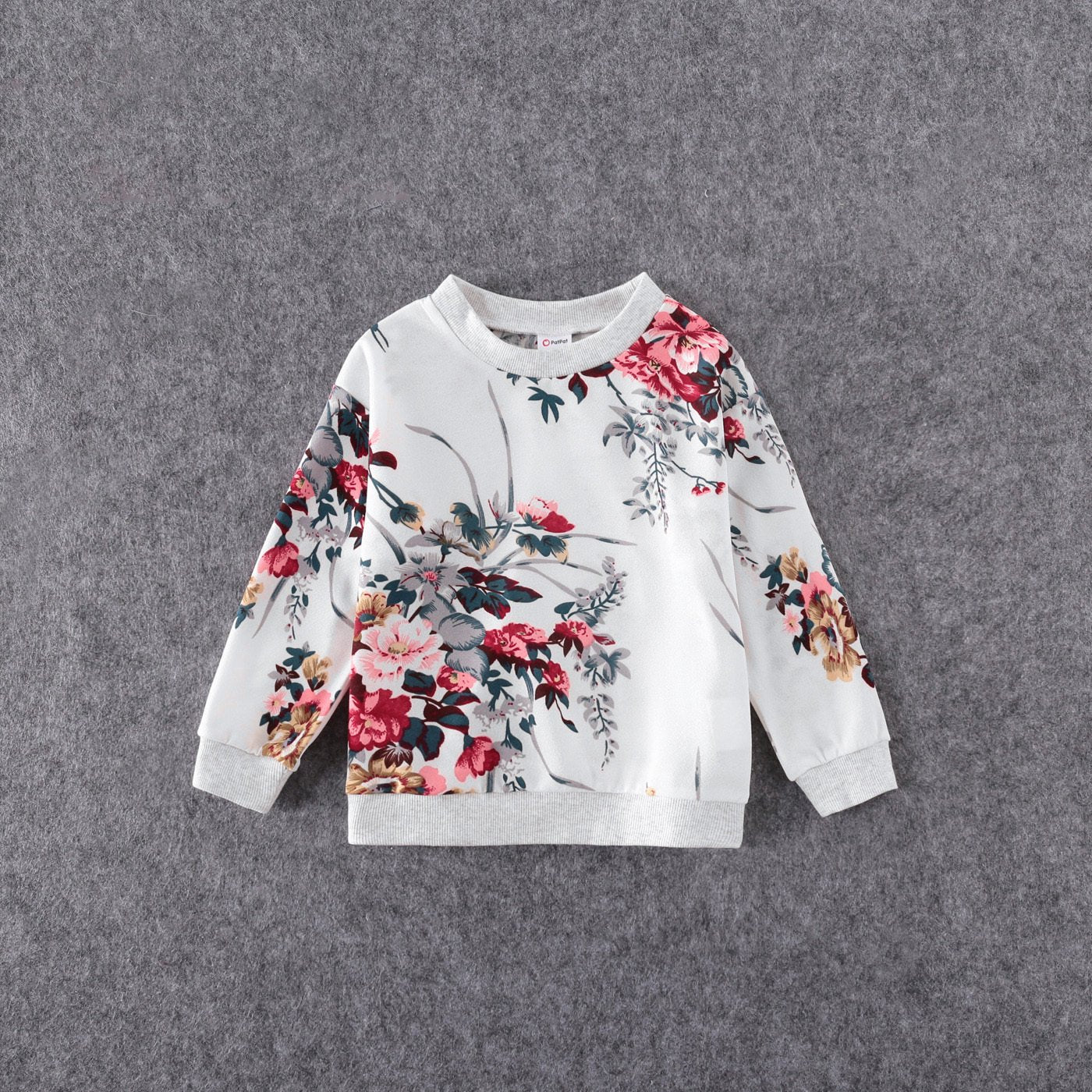 Sweatshirt Set,Floral Print Crewneck Drop Shoulder Long Sleeve
