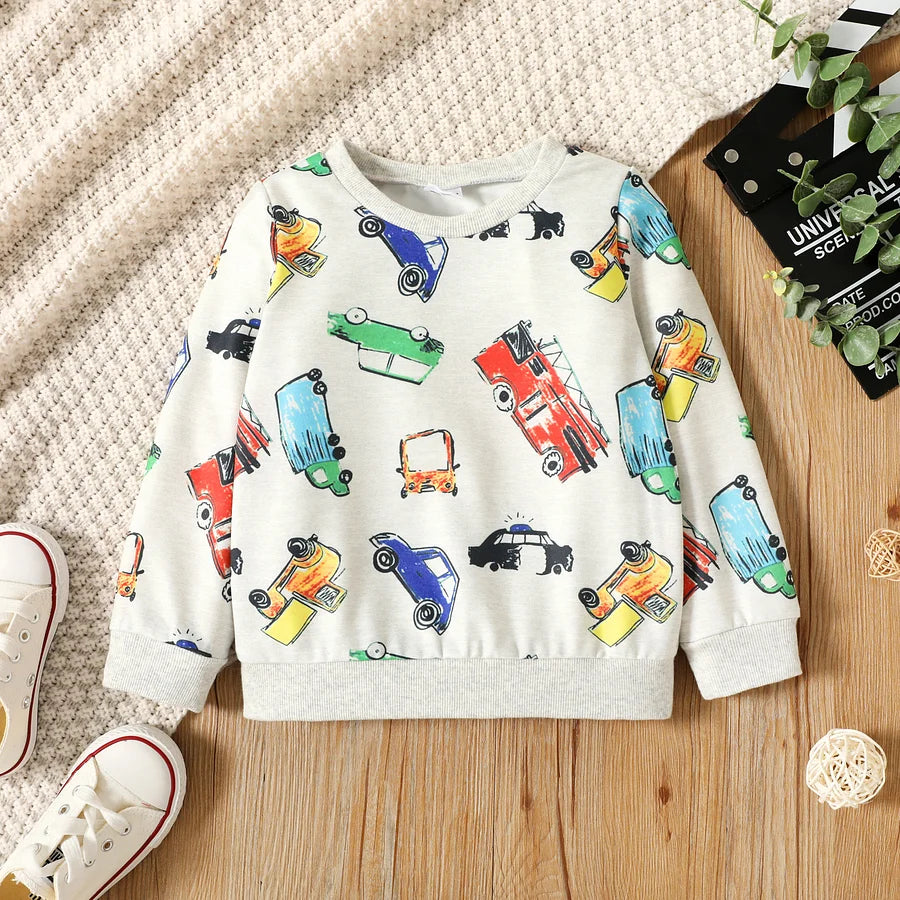 Toddler Boy Rocket Letter Vehicle Print Pullover Sweatshirt