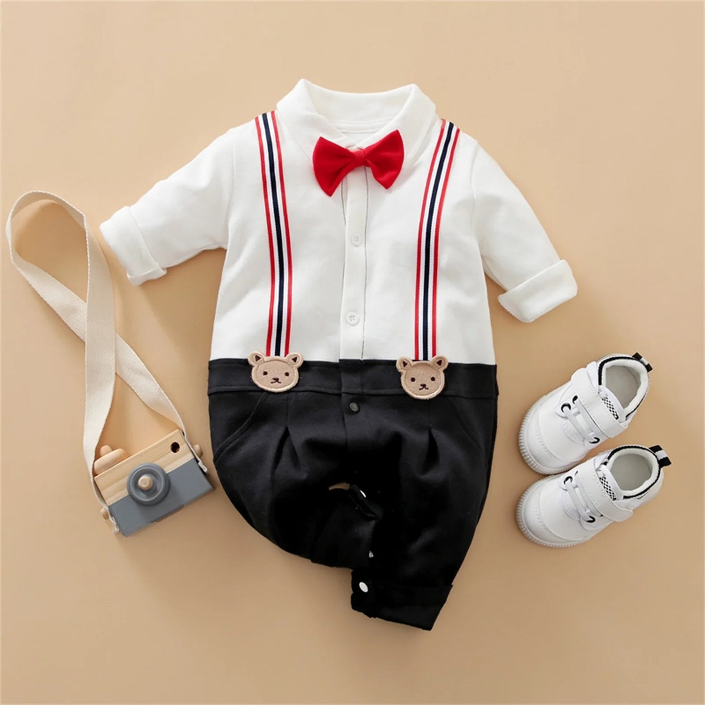 Baby Boy Long-sleeve Gentleman Bow Tie Baby Jumpsuit