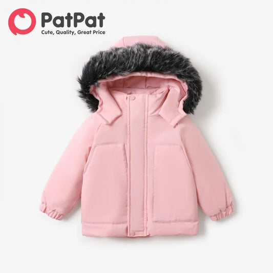 PatPat Toddler Boy/Girl Trendy Faux Fur Hooded Zipper Parka Coat