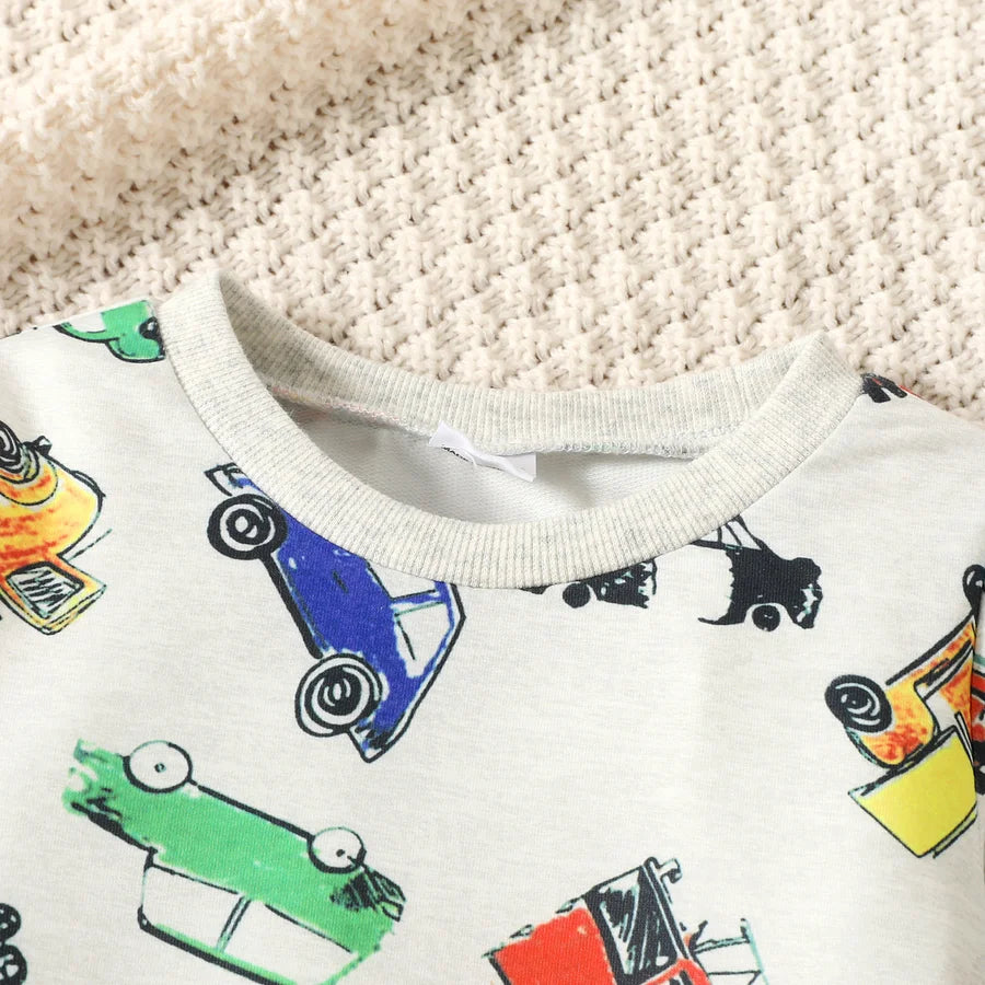 Toddler Boy Rocket Letter Vehicle Print Pullover Sweatshirt