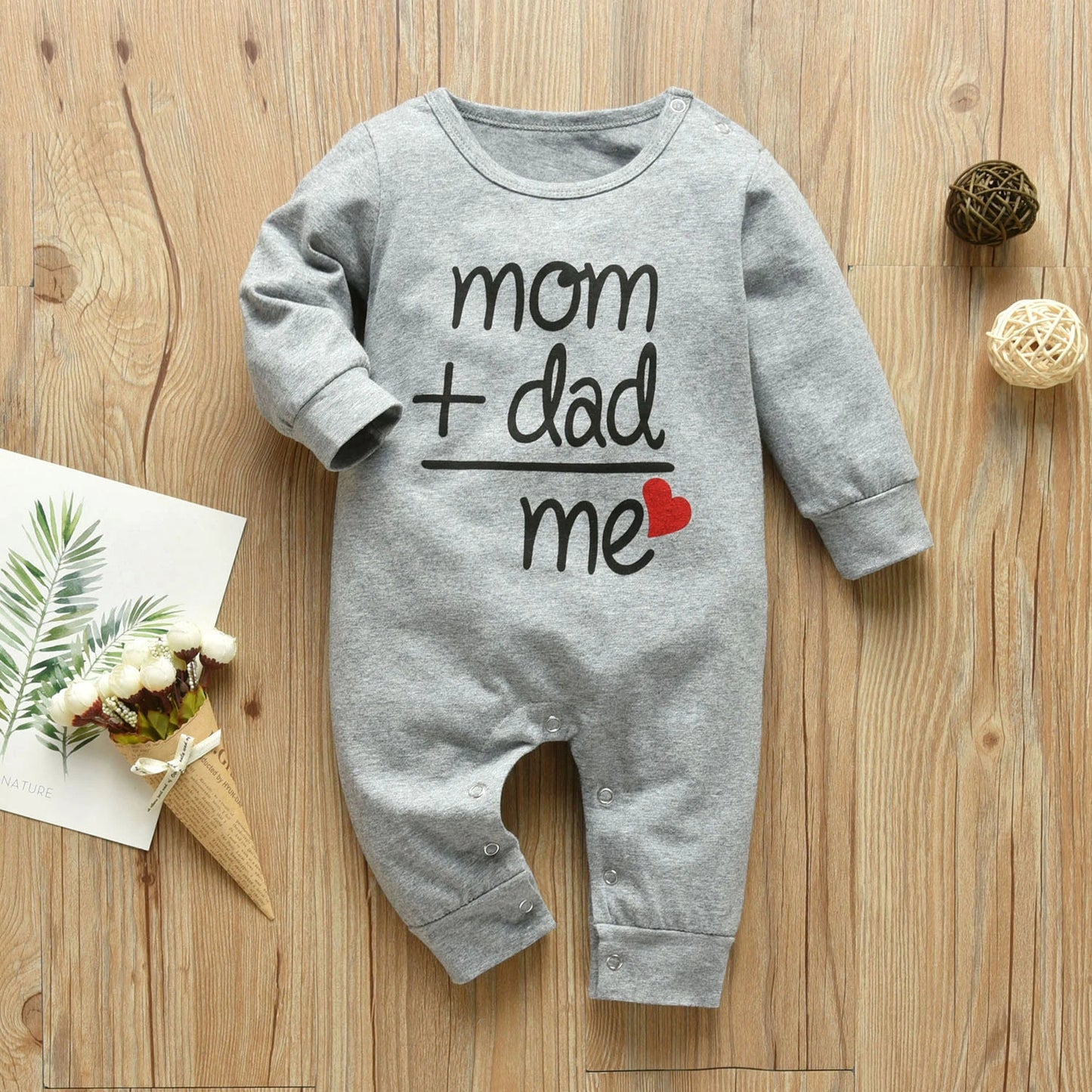 Baby Boy/Girl 95% Cotton Long-sleeve Love Heart and Letter Print Jumpsuit