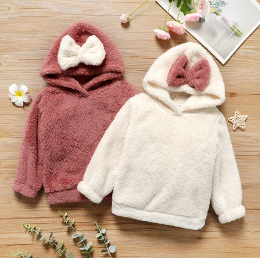 Bowknot Design Fuzzy Hoodie Sweatshirt