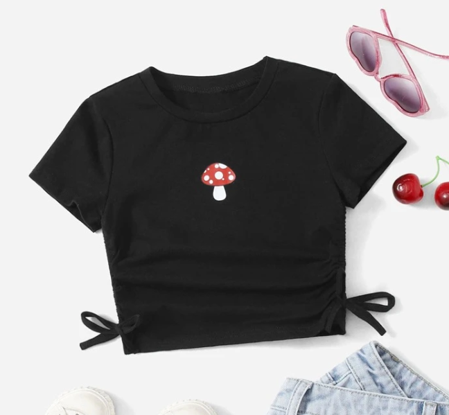 Mushroom Print Crop T shirt