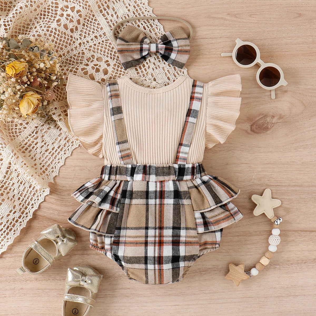 Ribbed Ruffle-sleeve Romper