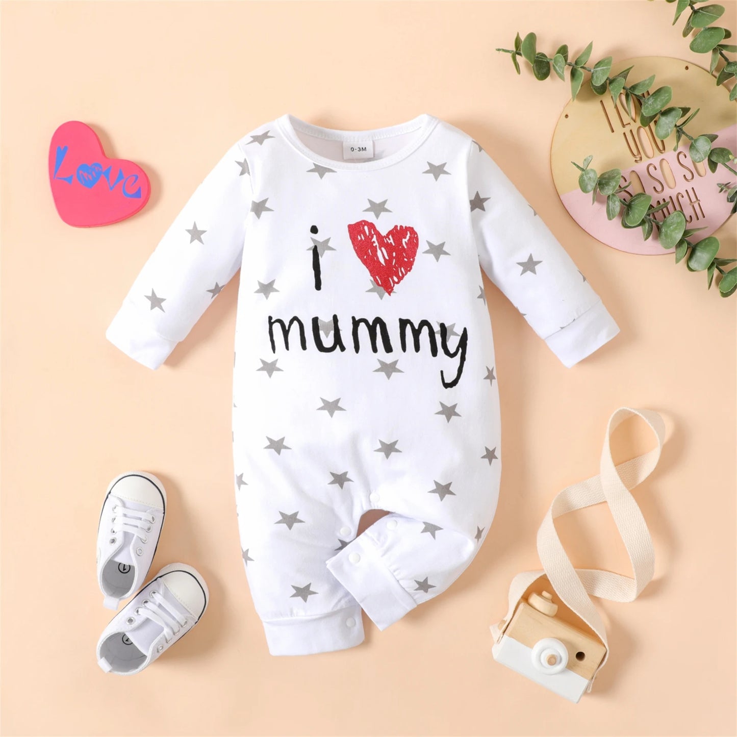 Baby Heart Letter Print Long-sleeve Jumpsuit
