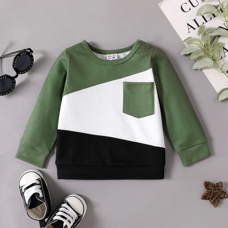 ColorBlock LongSleeve Pullover For Baby Boys Soft Comfortable Crewneck Top