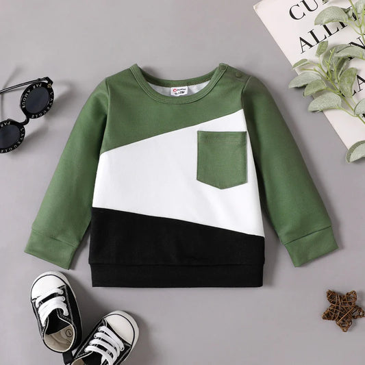 ColorBlock LongSleeve Pullover For Baby Boys Soft Comfortable Crewneck Top