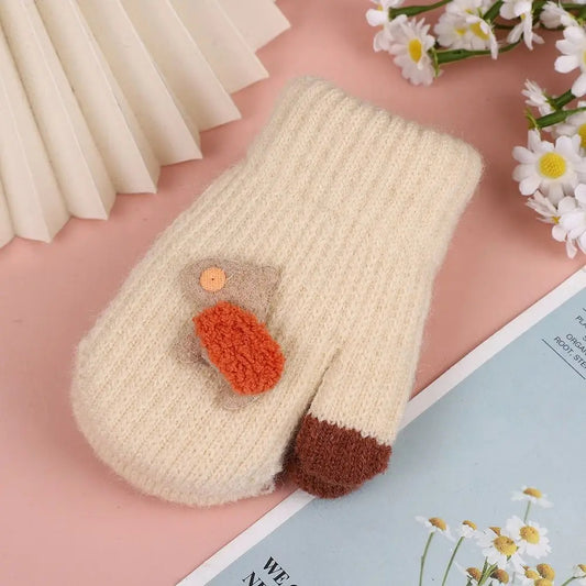 Kids Full Fingers Gloves Double Layer Mittens