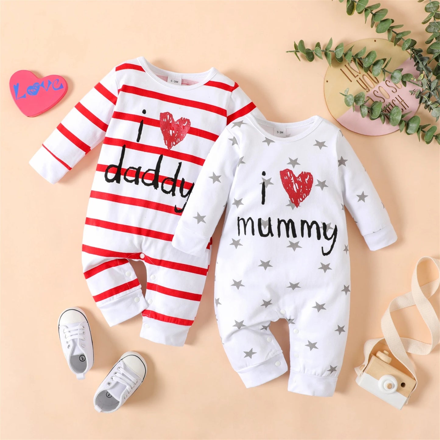Baby Heart Letter Print Long-sleeve Jumpsuit