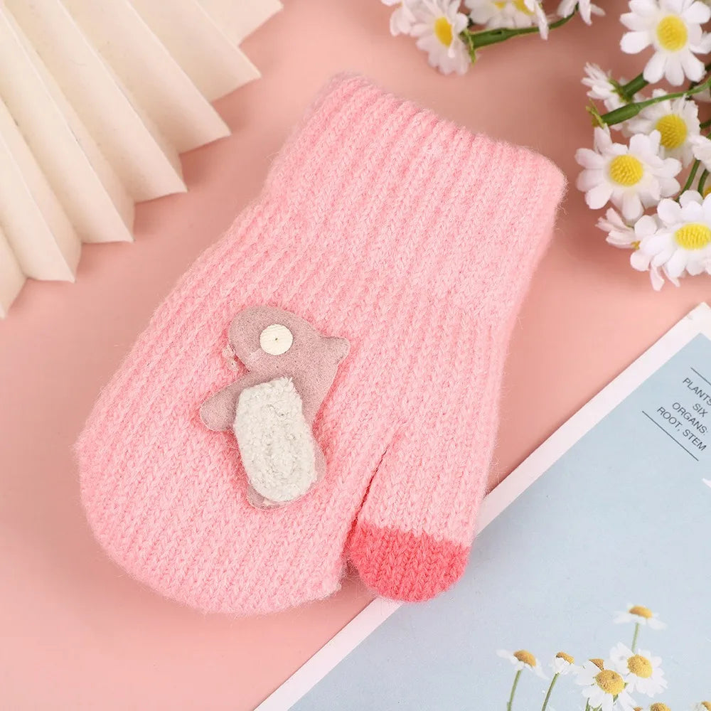 Kids Full Fingers Gloves Double Layer Mittens